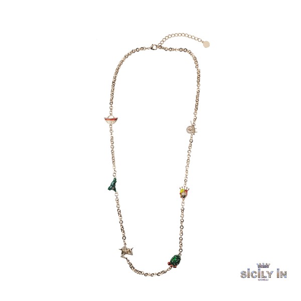 COLLANA LUNGA IN METALLO ANALLERGICO CON 6 CHARMS - CL110G