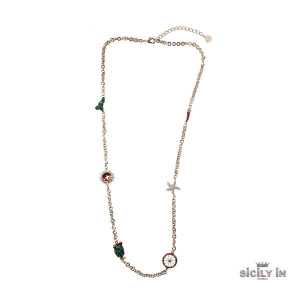 COLLANA LUNGA IN METALLO ANALLERGICO CON 6 CHARMS - CL110R