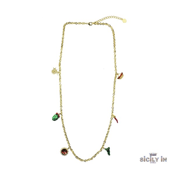 COLLANA LUNGA IN METALLO ANALLERGICO CON 6 CHARMS - CL128G