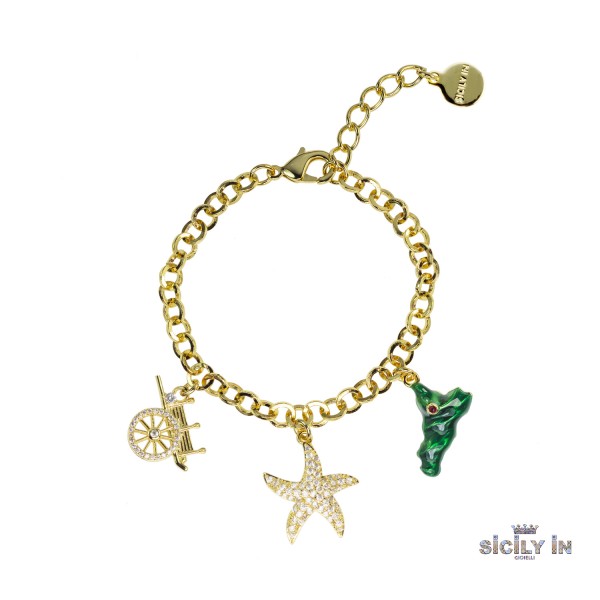 BRACCIALE IN METALLO ANALLERGICO CON 3 CHARMS - BC102G