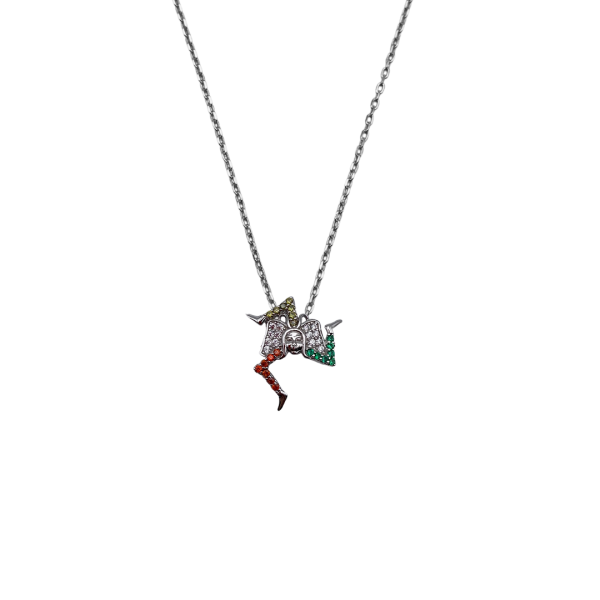Collana bianca con charm Trinacria in argento 925 - CL205B