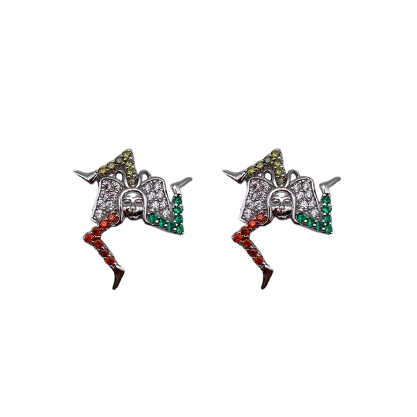 Orecchini Bianchi con Trinacria in argento 925 - OR205B