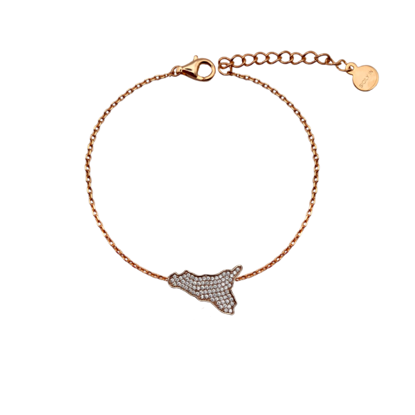 Bracciale rosato con charm Sicilia in argento 925 - BC201R